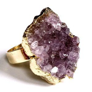 Genuine Amethyst Geode Cocktail Ring 43.70 carats on Adjustable Brass Band